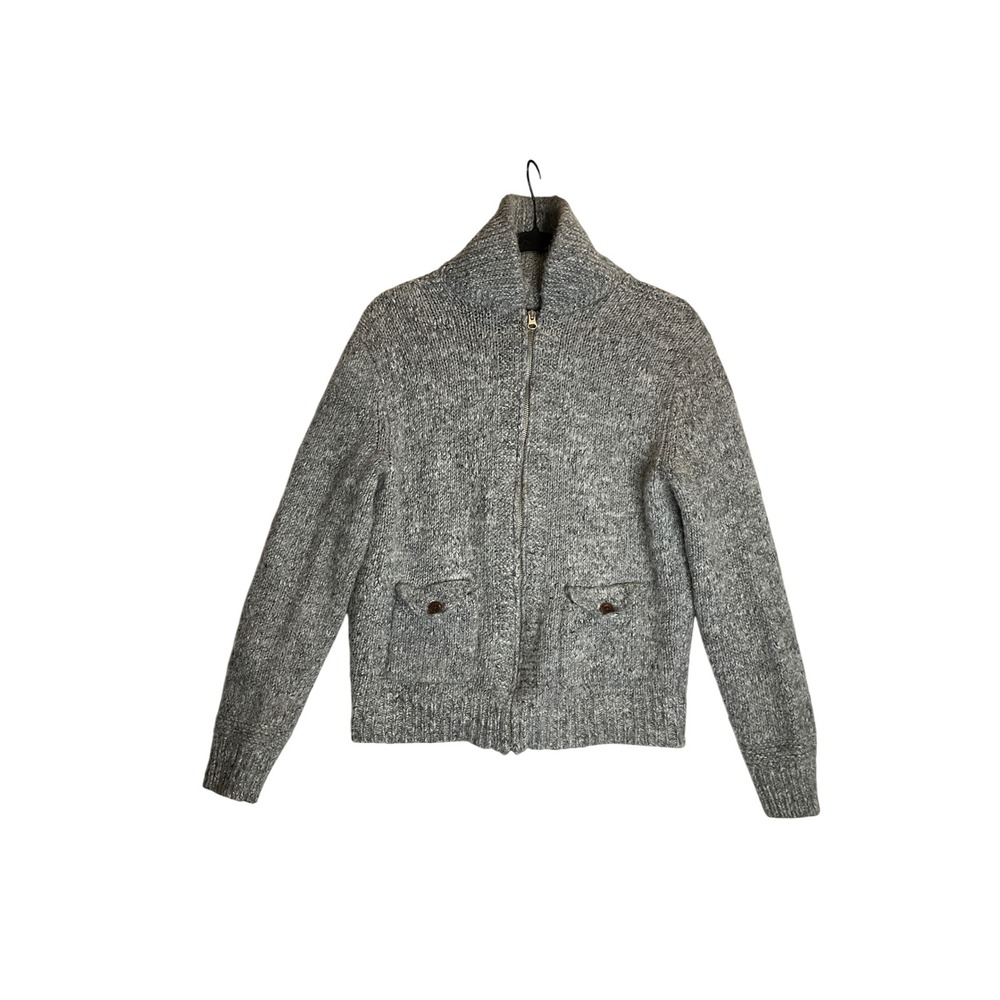 J. Crew Grey Wool Blend Cardigan Chunky Full Zip Front Pockets Casual Preppy M